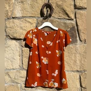 Burnt Orange Modcloth Short Sleeve Button Up Blouse
